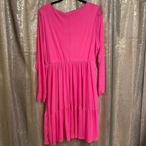 Torrid Hot Pink Glo Mesh Ruffle Tiered Mini Dress XL/14 NWT - Picture 2 of 11